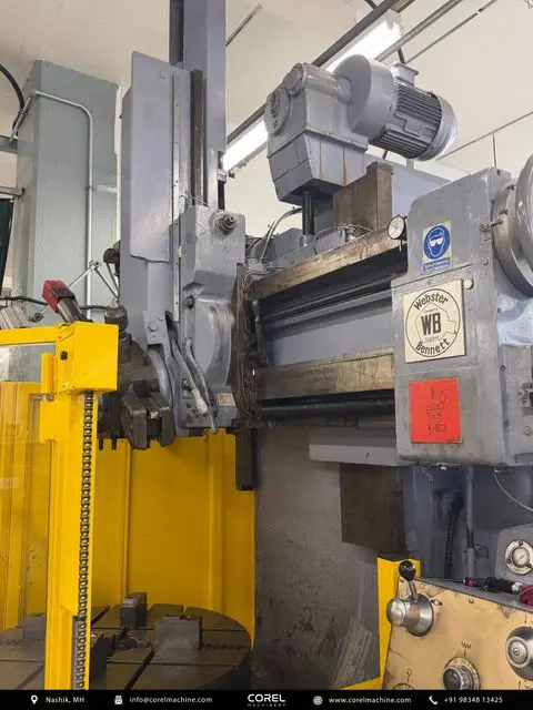 Used WEBSTER BENNETT 36” ELEVATING RAIL VTL Single Column for sale - front view showing 36 inch chuck