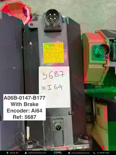 Used FANUC A06B-0147-B177 AC SERVO MOTOR (w Brake) — Motors — view 1