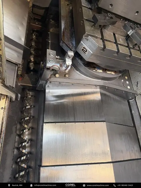 Used OKK HM-63 Horizontal Machining Centers (HMC) Pallet Changer for sale - Side view showing robust column structure