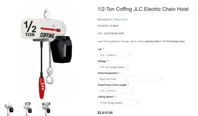 Used 0.5 TON COFFING ELECTRIC CHAIN HOIST — photo 4