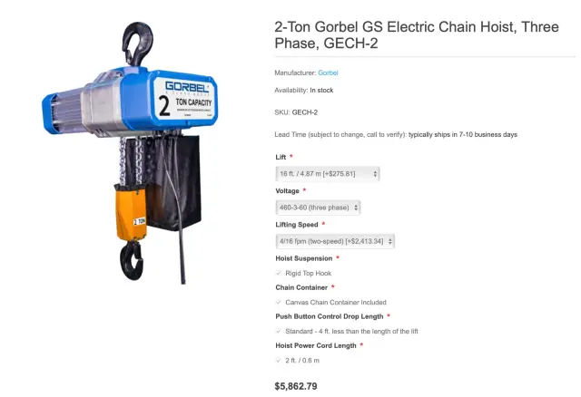 Used 2 TON GORBEL GS ELECTRIC CHAIN HOIST (with Trolley) — photo 6